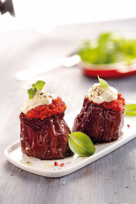 Aubergines grill�es � la tomates et � la brousse