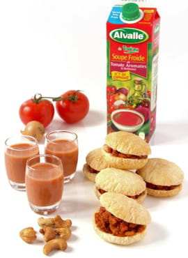 Ma Soupe Froide de Tomate Aromates & Betterave Alvalle et ses choux feuillet�s au pesto rouge et chorizo 