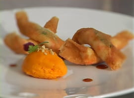 Croustillants de langoustines � la verveine, bavarois de carotte