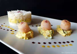Noix de St Jacques, Fondue de Poireaux au Safran et Riz Rond Vinaigr�