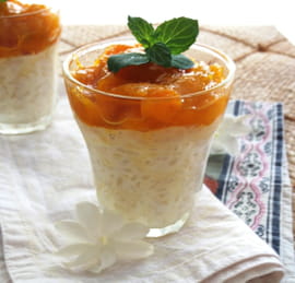 Riz au lait au coco, compote de mangue citron vert