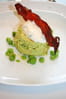 Bavarois de petits pois et chips de jambon cru