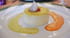 Flan de fourme au coulis de poivrons