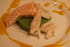 Saumon et merlan vapeur, pur�e verte et sauce exotique
