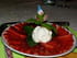 Carpaccio de fraises et glace au nougat  et menthe