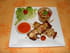 Brochettes de poulet marin�, tian de l�gumes et sauce poivron tomate