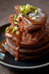 Pancakes au chocolat et caramel au beurre sal�