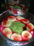 Fromage blanc banane kiwi sur coulis de framboise