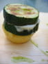 Polenta de courgette, huile au basilic