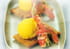 Queues de crevettes au gingembre sur toast de pain d �pice, sorbet mangue
