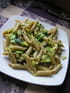 Pennes aux courgettes, jambon, pesto et mozzarella 