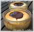 Flan coco, coulis de chocolat