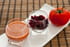 Soupe froide de tomate aromates & betterave accompagn�e de sa tarte au thon et � la tomate