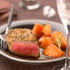 Rumsteak de b�uf de chalosse au s�same noir et dor�, potiron caram�lis� au miel