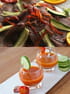 Gaspacho accompagn� de son carpaccio de thon et de poivron doux 